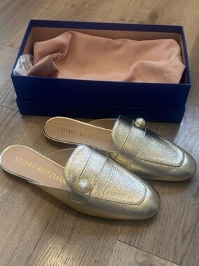 Stuart Weitzman Payson Gold Pearl Slip-On Loafers